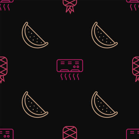Set line Pineapple, Watermelon and Air conditioner on seamless pattern. Vectorのイラスト素材