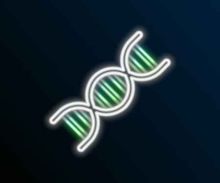 Glowing neon line DNA symbol icon isolated on black background. Colorful outline concept. Vectorのイラスト素材