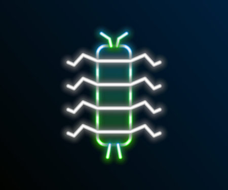 Glowing neon line Centipede insect icon isolated on black background. Colorful outline concept. Vectorのイラスト素材