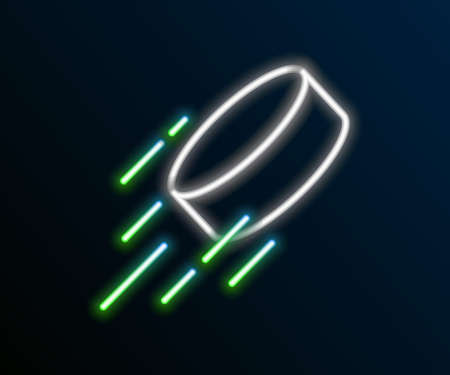 Glowing neon line Hockey puck icon isolated on black background. Colorful outline concept. Vectorのイラスト素材