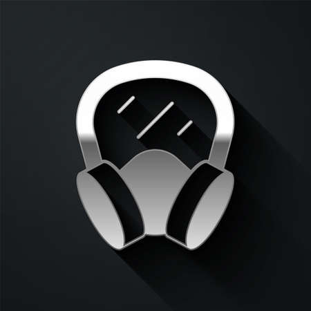 Silver Gas mask icon isolated on black background. Respirator sign. Long shadow style. Vectorのイラスト素材