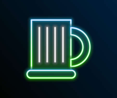 Glowing neon line Wooden beer mug icon isolated on black background. Colorful outline concept. Vectorのイラスト素材
