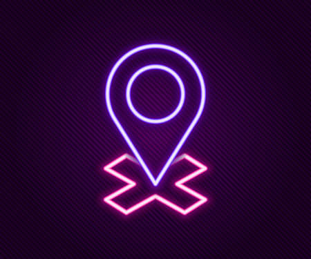 Glowing neon line Map pin icon isolated on black background. Navigation, pointer, location, map, gps, direction, place, compass, search concept. Colorful outline concept. Vectorのイラスト素材