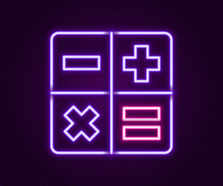 Glowing neon line Calculator icon isolated on black background. Accounting symbol. Business calculations mathematics education and finance. Colorful outline concept. Vectorのイラスト素材
