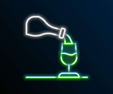 Glowing neon line Wine tasting, degustation icon isolated on black background. Sommelier. Smells of wine. Colorful outline concept. Vectorのイラスト素材