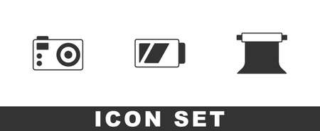 Set Photo camera, Battery for and Empty photo studio icon. Vectorのイラスト素材