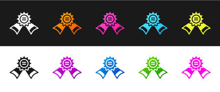 Set Medal icon isolated on black and white background. Winner symbol. Vectorのイラスト素材