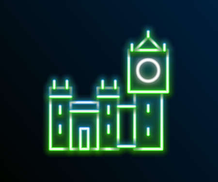Glowing neon line Big Ben tower icon isolated on black background. Symbol of London and United Kingdom. Colorful outline concept. Vectorのイラスト素材