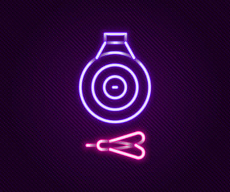 Glowing neon line Classic dart board and arrow icon isolated on black background. Dartboard sign. Game concept. Colorful outline concept. Vectorのイラスト素材