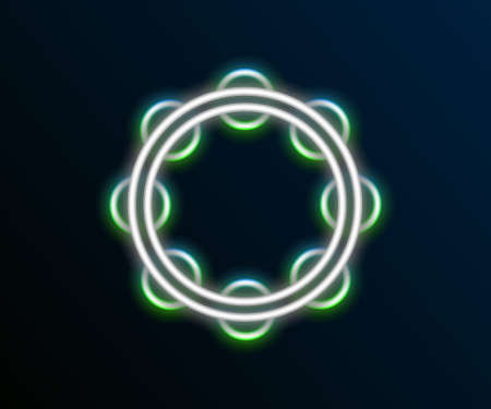 Glowing neon line Musical instrument percussion tambourine, with metal plates icon isolated on black background. Colorful outline concept. Vectorのイラスト素材