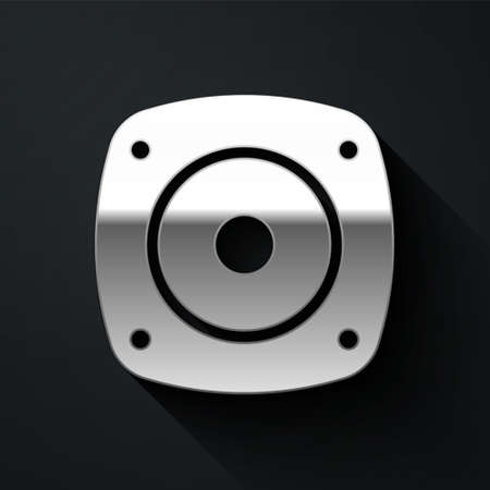 Silver Stereo speaker icon isolated on black background. Sound system speakers. Music icon. Musical column speaker bass equipment. Long shadow style. Vectorのイラスト素材