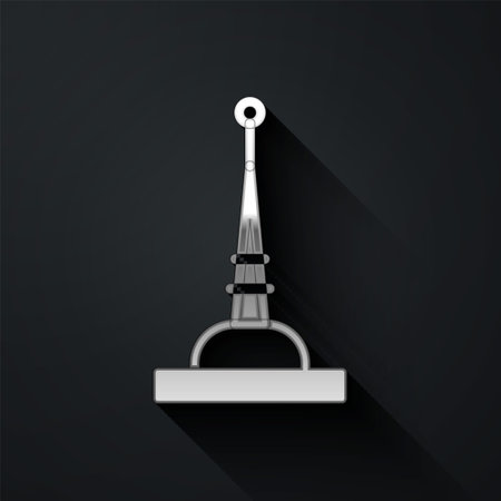 Silver Antenna icon isolated on black background. Radio antenna wireless. Technology and network signal radio antenna. Long shadow style. Vectorのイラスト素材