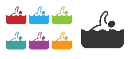 Black Swimmer athlete icon isolated on white background. Set icons colorful. Vectorのイラスト素材