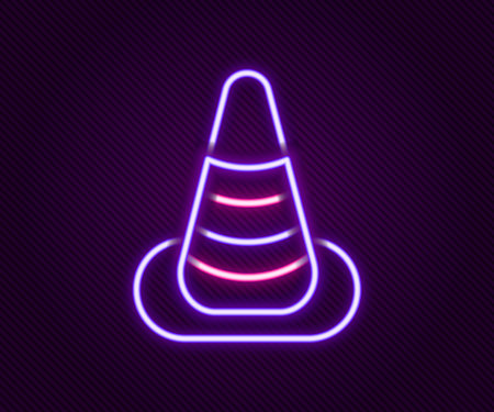 Glowing neon line Traffic cone icon isolated on black background. Colorful outline concept. Vectorのイラスト素材