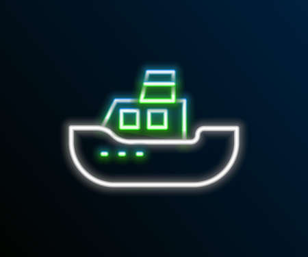 Glowing neon line Toy boat icon isolated on black background. Colorful outline concept. Vectorのイラスト素材