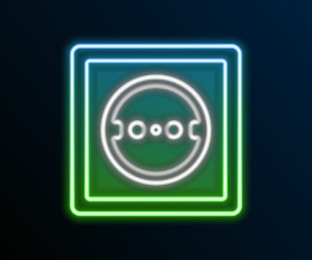 Glowing neon line Electrical outlet icon isolated on black background. Power socket. Rosette symbol. Colorful outline concept. Vectorのイラスト素材