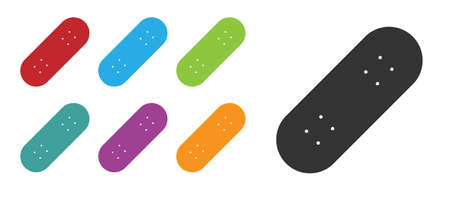 Black Skateboard icon isolated on white background. Extreme sport. Sport equipment. Set icons colorful. Vectorのイラスト素材