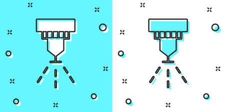 Black line Fire sprinkler system icon isolated on green and white background. Sprinkler, fire extinguisher solid icon. Random dynamic shapes. Vectorのイラスト素材
