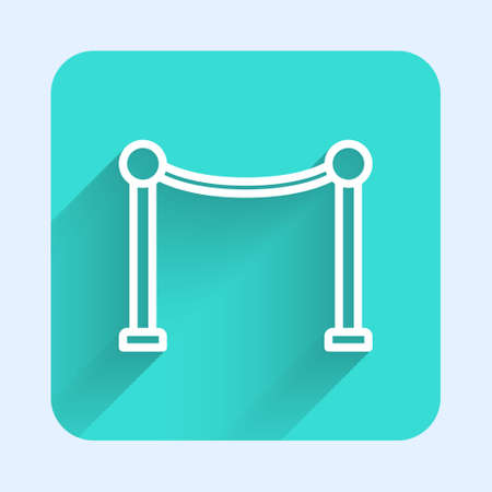 White line Rope barrier icon isolated with long shadow background. VIP event, luxury celebration. Celebrity party entrance. Green square button. Vectorのイラスト素材
