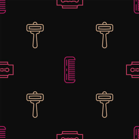 Set line Blade razor, Shaving and Hairbrush on seamless pattern. Vectorのイラスト素材