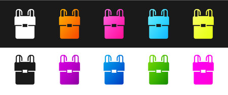 Set School backpack icon isolated on black and white background. Vectorのイラスト素材