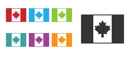 Black Flag of Canada icon isolated on white background. North America country flag on flagpole. Set icons colorful. Vectorのイラスト素材