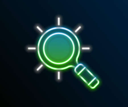 Glowing neon line Magnifying glass icon isolated on black background. Search, focus, zoom, business symbol. Colorful outline concept. Vectorのイラスト素材