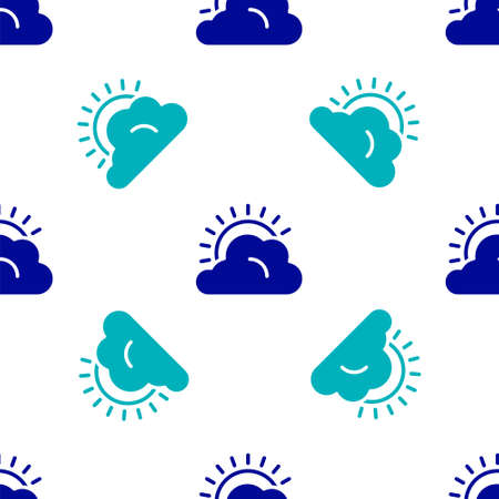 Blue Sun and cloud weather icon isolated seamless pattern on white background. Vector
