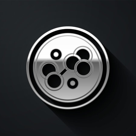 Silver Molecule icon isolated on black background. Structure of molecules in chemistry, science teachers innovative educational poster. Long shadow style. Vectorのイラスト素材
