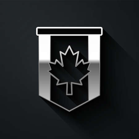 Silver Pennant flag of Canada icon isolated on black background. North America country flag. Long shadow style. Vectorのイラスト素材