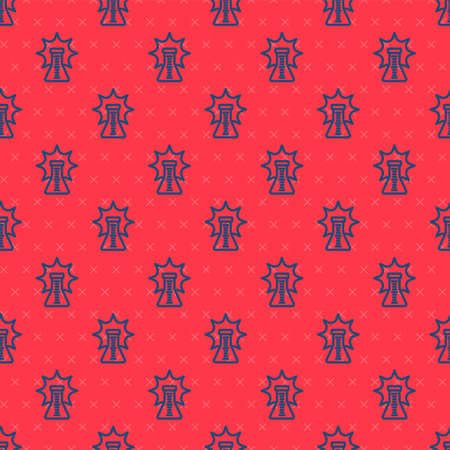 Blue line Chemical experiment, explosion in the flask icon isolated seamless pattern on red background. Chemical explosion in a test tube. Vectorのイラスト素材