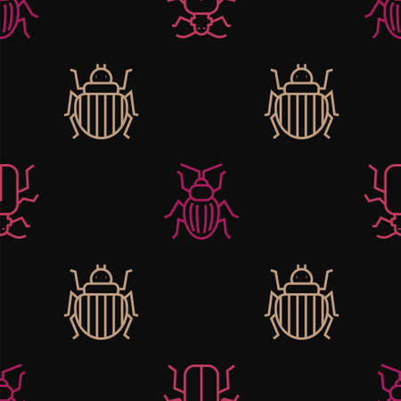 Set line Chafer beetle, Colorado and on seamless pattern. Vectorのイラスト素材