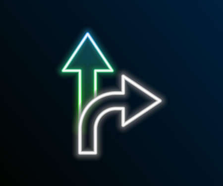 Glowing neon line Road traffic sign. Signpost icon isolated on black background. Pointer symbol. Isolated street information sign. Direction sign. Colorful outline concept. Vectorのイラスト素材