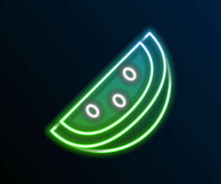 Glowing neon line Casino slot machine with watermelon symbol icon isolated on black background. Gambling games. Colorful outline concept. Vectorのイラスト素材