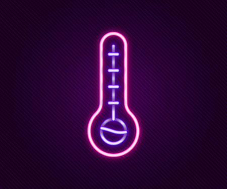 Glowing neon line Meteorology thermometer measuring heat and cold icon isolated on black background. Thermometer equipment showing hot or cold weather. Colorful outline concept. Vectorのイラスト素材