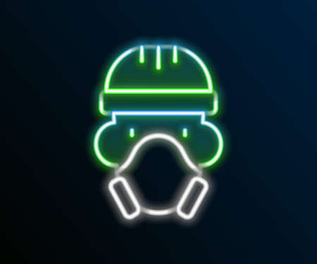 Glowing neon line Nuclear power plant worker wearing protective clothing icon isolated on black background. Nuclear reactor worker. Colorful outline concept. Vectorのイラスト素材