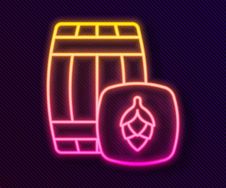 Glowing neon line Wooden barrel icon isolated on black background. Alcohol barrel, drink container, wooden keg for beer, whiskey, wine. Vectorのイラスト素材