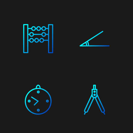 Set line Drawing compass, Clock, Abacus and Acute angle. Gradient color icons. Vectorのイラスト素材