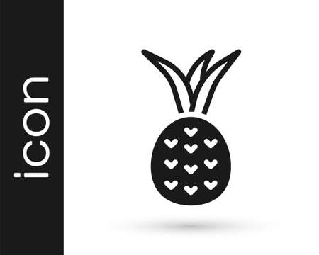 Black Pineapple tropical fruit icon isolated on white background. Vectorのイラスト素材