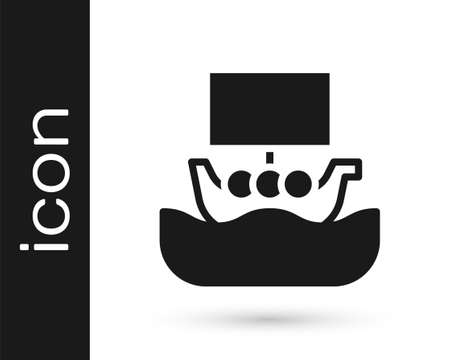 Black Ancient viking scandinavian drakkar icon isolated on white background. Viking transport ship. Vectorのイラスト素材