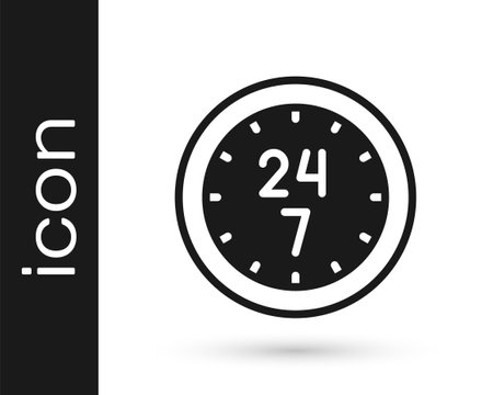Black Clock 24 hours icon isolated on white background. All day cyclic icon. 24 hours service symbol. Vectorのイラスト素材
