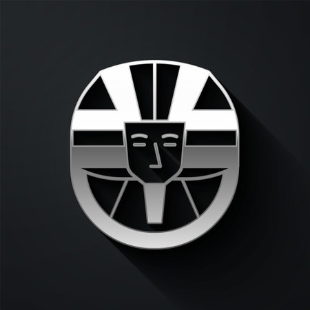 Silver Egyptian pharaoh icon isolated on black background. Long shadow style. Vectorのイラスト素材
