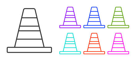 Black line Traffic cone icon isolated on white background. Set icons colorful. Vectorのイラスト素材