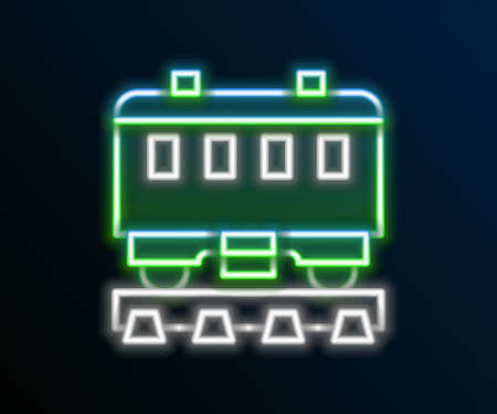 Glowing neon line Passenger train cars icon isolated on black background. Railway carriage. Colorful outline concept. Vectorのイラスト素材