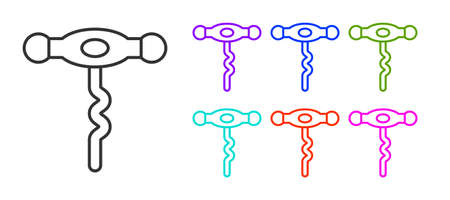 Black line Wine corkscrew icon isolated on white background. Set icons colorful. Vectorのイラスト素材