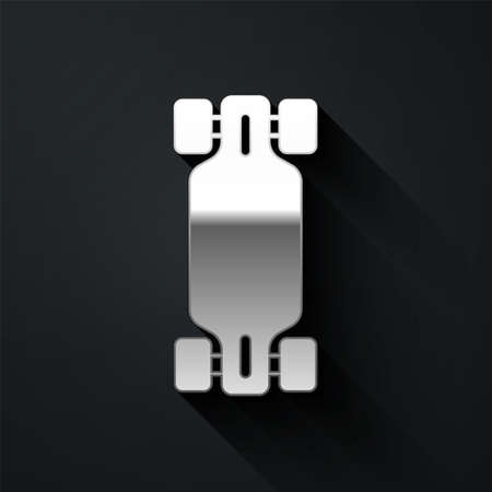 Silver Longboard or skateboard cruiser icon isolated on black background. Extreme sport. Sport equipment. Long shadow style. Vectorのイラスト素材