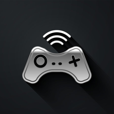 Silver Wireless gamepad icon isolated on black background. Game controller. Long shadow style. Vectorのイラスト素材