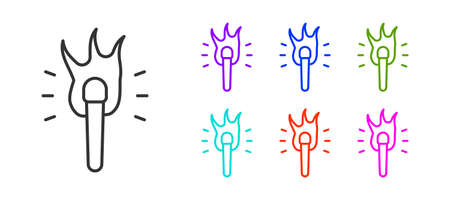 Black line Torch flame icon isolated on white background. Symbol fire hot, flame power, flaming and heat. Set icons colorful. Vectorのイラスト素材