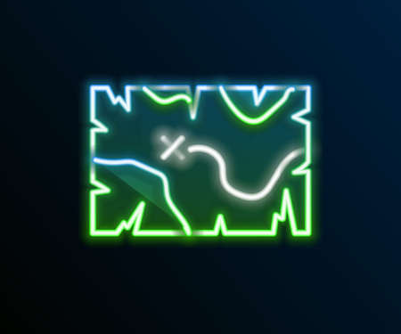 Glowing neon line Pirate treasure map icon isolated on black background. Colorful outline concept. Vectorのイラスト素材