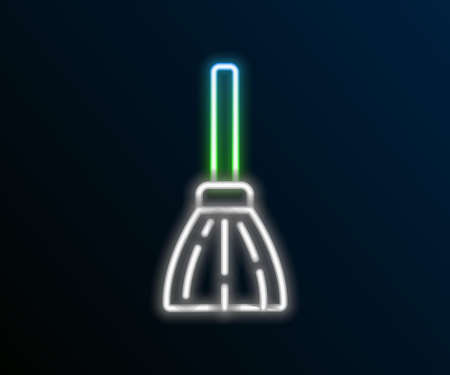 Glowing neon line Handle broom icon isolated on black background. Cleaning service concept. Colorful outline concept. Vectorのイラスト素材
